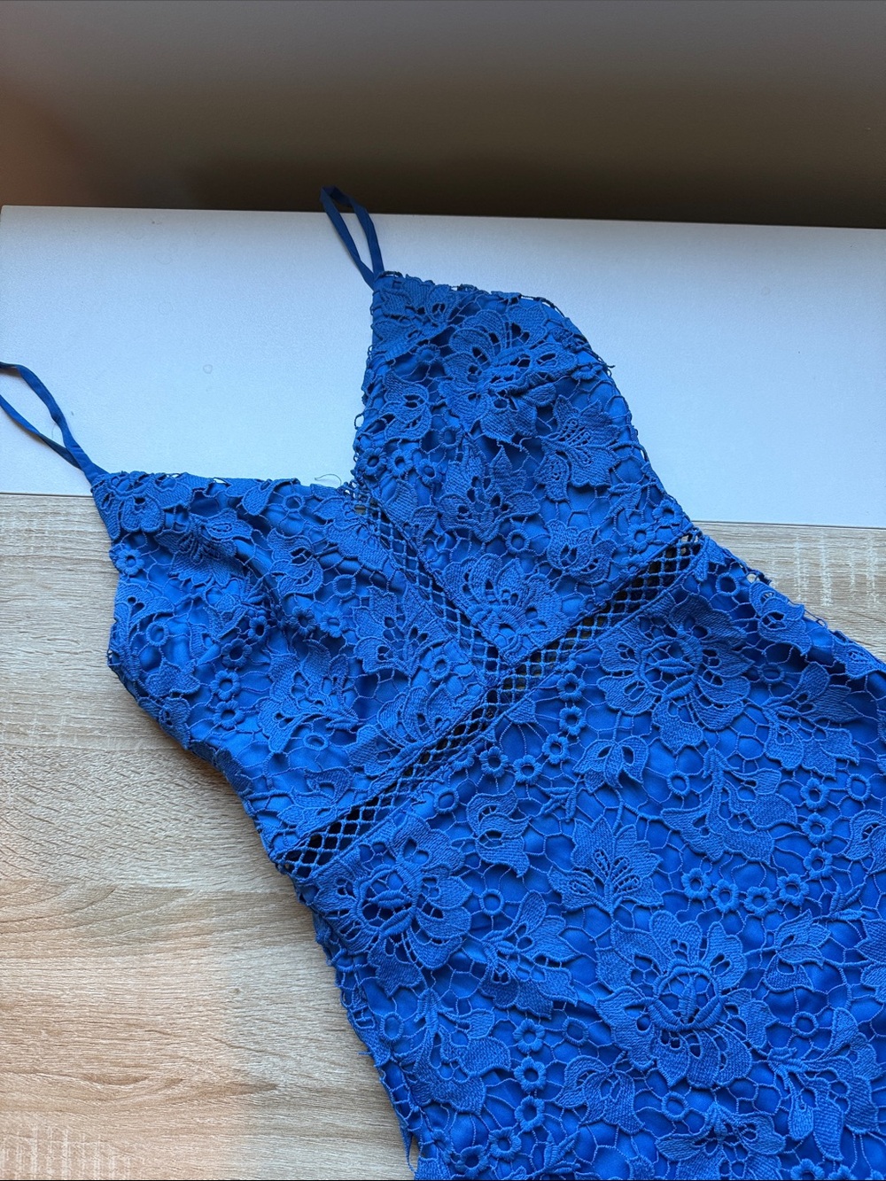 Lulu's Bright Blue Floral Lace One-Piece with Thin Straps